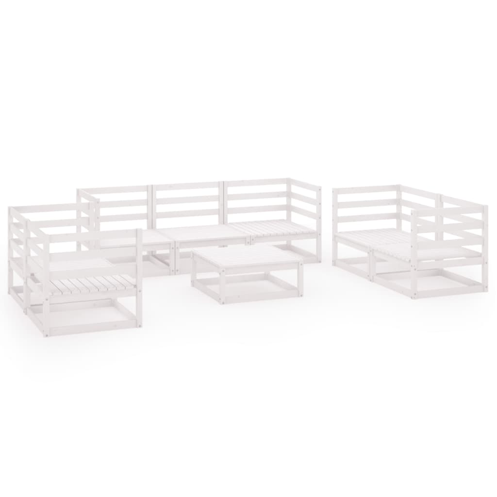 Set Divani da Giardino 8 pz Bianco in Legno Massello di Pino 3075455