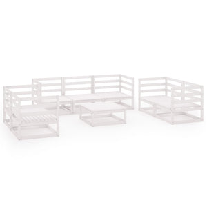 Set Divani da Giardino 8 pz Bianco in Legno Massello di Pino 3075455