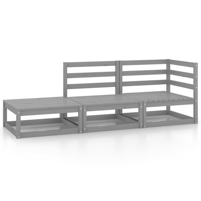 Set Divani da Giardino 3 pz Grigio in Legno Massello di Pino 3075471
