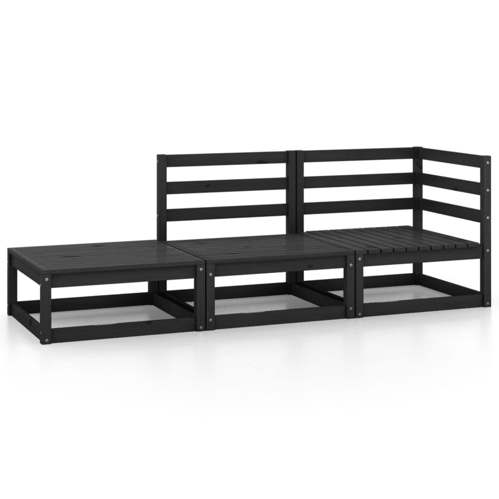 Set Divani da Giardino 3 pz Nero in Legno Massello di Pino 3075473