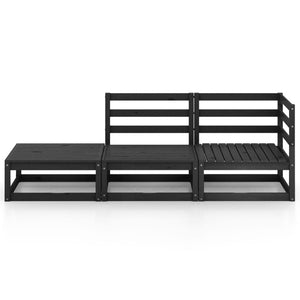 Set Divani da Giardino 3 pz Nero in Legno Massello di Pino 3075473