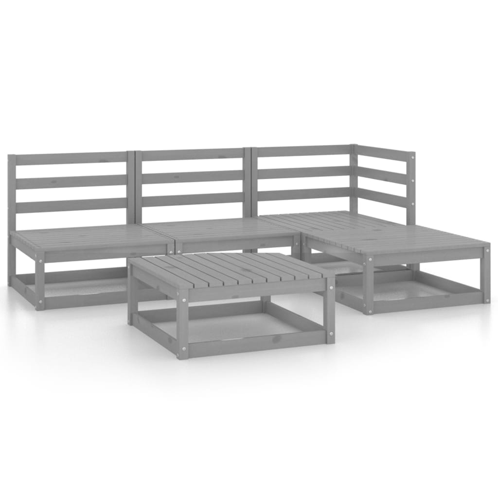 Set Divani da Giardino 5 pz Grigio in Legno Massello di Pino 3075491