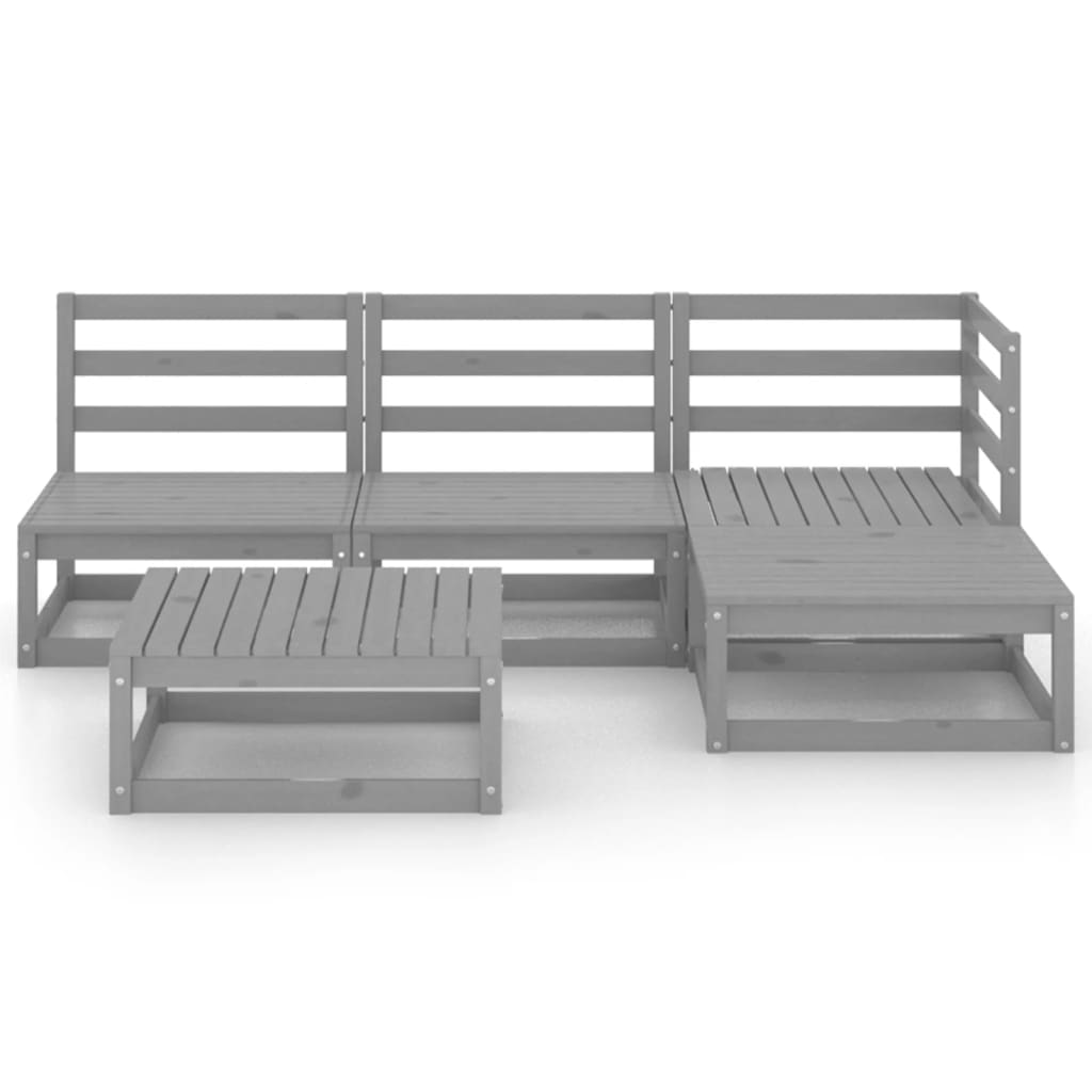 Set Divani da Giardino 5 pz Grigio in Legno Massello di Pino 3075491