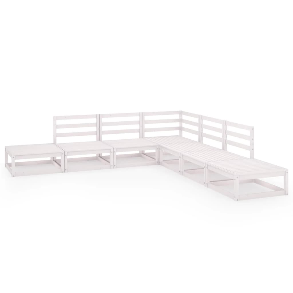 Set Divani da Giardino 7 pz Bianco in Legno Massello di Pino 3075505
