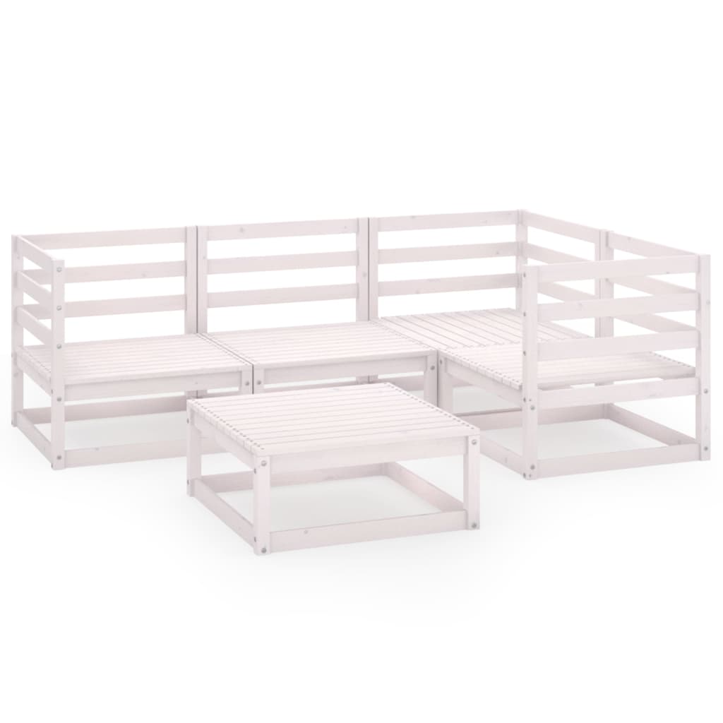 Set Divani da Giardino 5 pz Bianco in Legno Massello di Pino 3075550