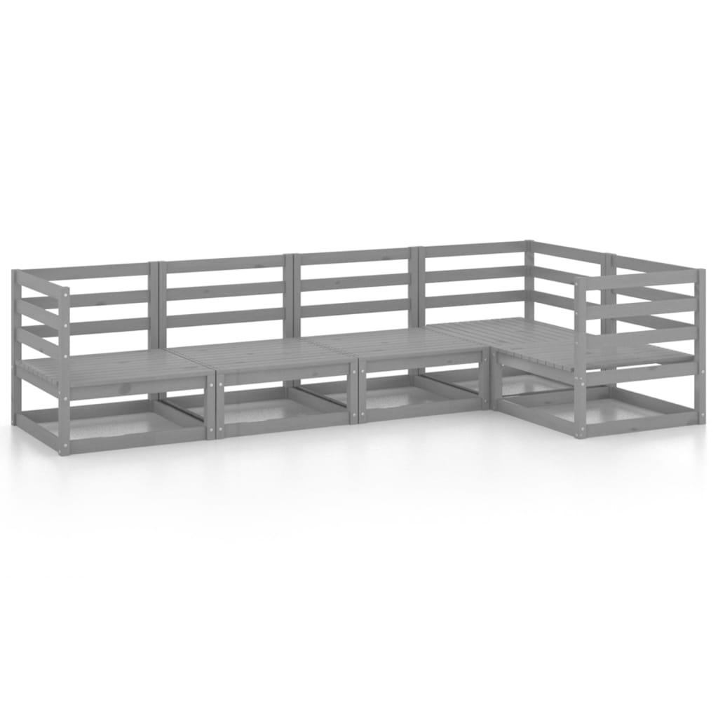 Set Divani da Giardino 5 pz Grigio in Legno Massello di Pino 3075556
