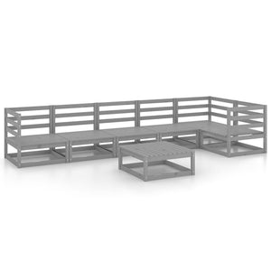 Set Divani da Giardino 7 pz Grigio in Legno Massello di Pino 3075571