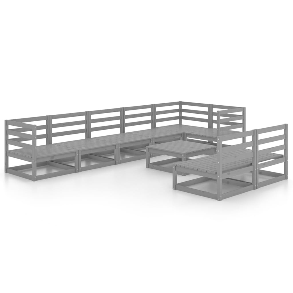 Set Divani da Giardino 9 pz Grigio in Legno Massello di Pino 3075621