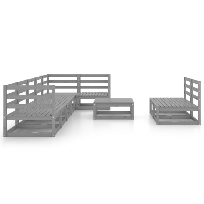 Set Divani da Giardino 9 pz Grigio in Legno Massello di Pino 3075621