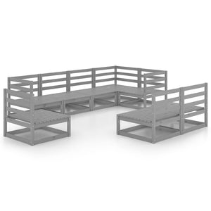 Set Divani da Giardino 8 pz Grigio in Legno Massello di Pino 3075626