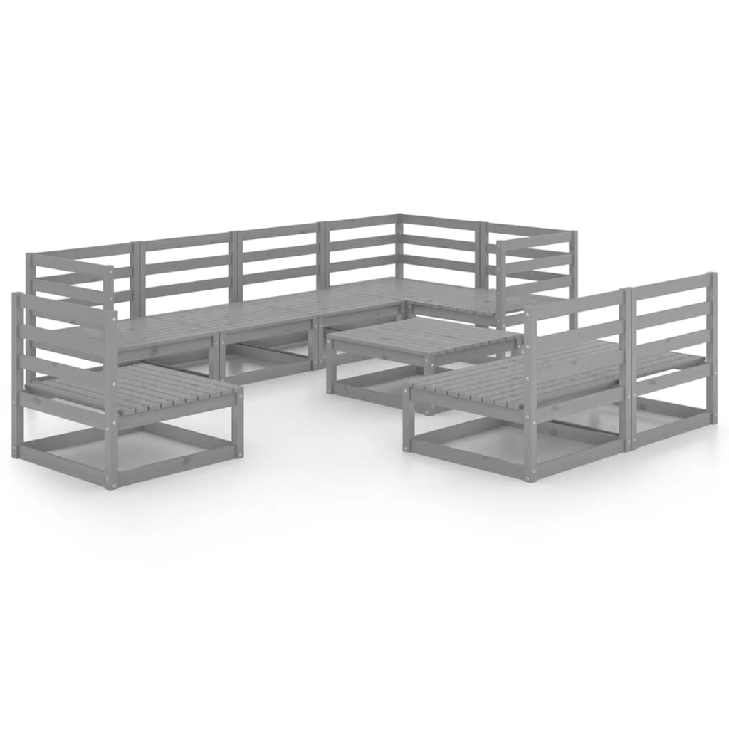 Set Divani da Giardino 9 pz Grigio in Legno Massello di Pino 3075631