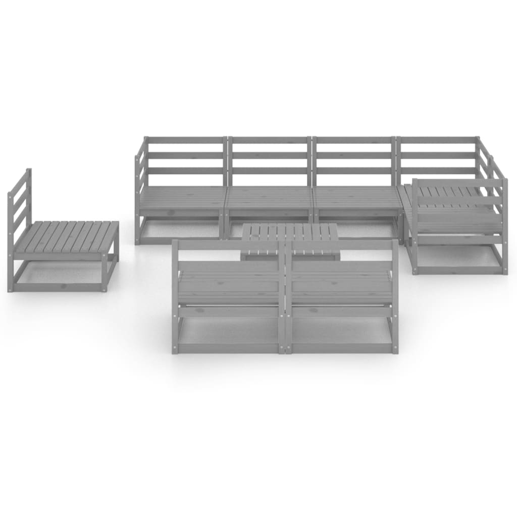 Set Divani da Giardino 9 pz Grigio in Legno Massello di Pino 3075631