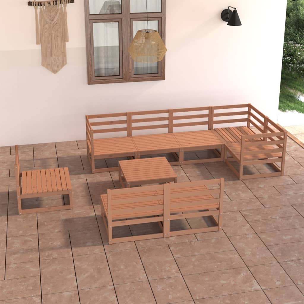 Set Divani da Giardino 9 pz Marrone Ambra Legno Massello Pino 3075632