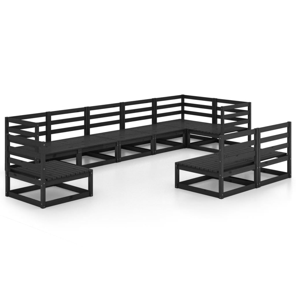 Set Divani da Giardino 9 pz Nero in Legno Massello di Pino 3075638