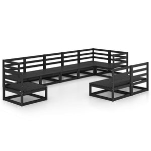 Set Divani da Giardino 9 pz Nero in Legno Massello di Pino 3075638