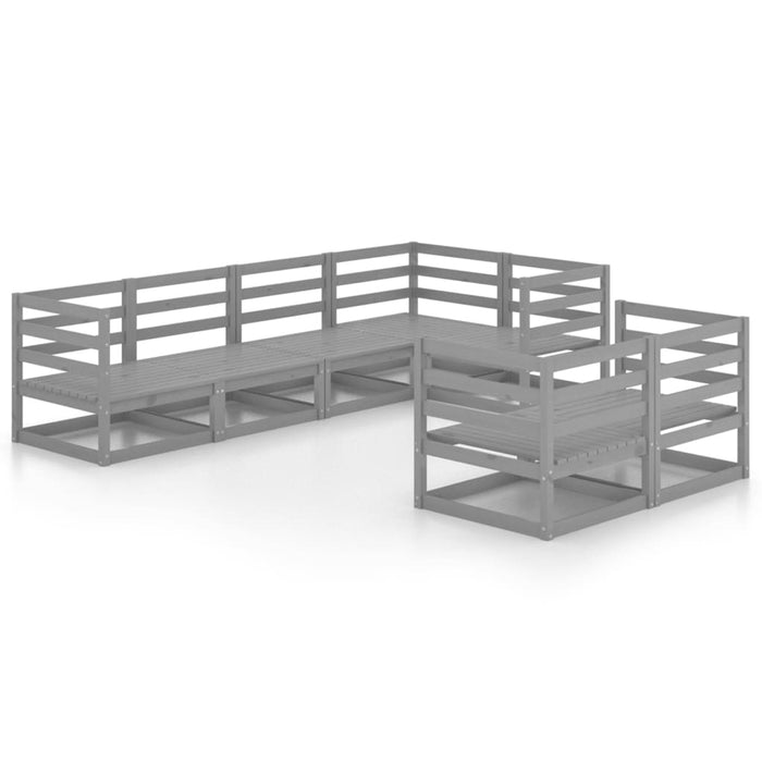 Set Divani da Giardino 7 pz Grigio in Legno Massello di Pino 3075646