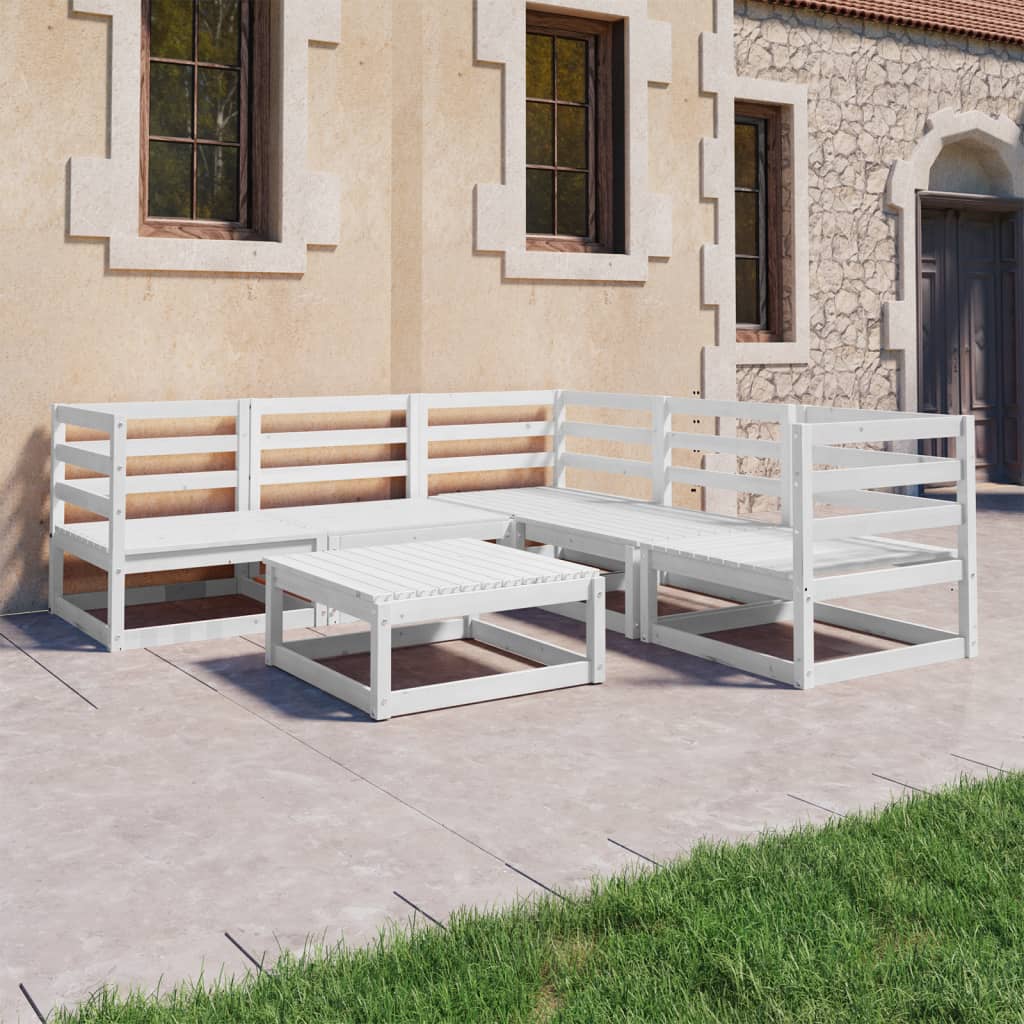 Set Divani da Giardino 6 pz Bianchi in Legno Massello di Pino 3075730