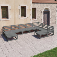 Set Divani da Giardino 9 pz Grigi in Legno Massello di Pino 3075756