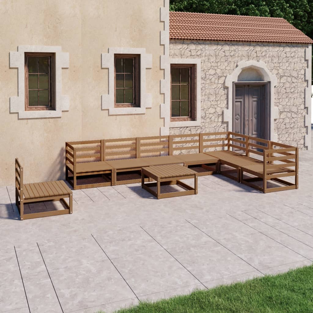Set Divani da Giardino 9 pz Marrone Ambra Legno Massello Pino 3075782
