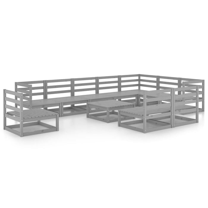 Set Divani da Giardino 11 pz Grigi in Legno Massello di Pino 3075801