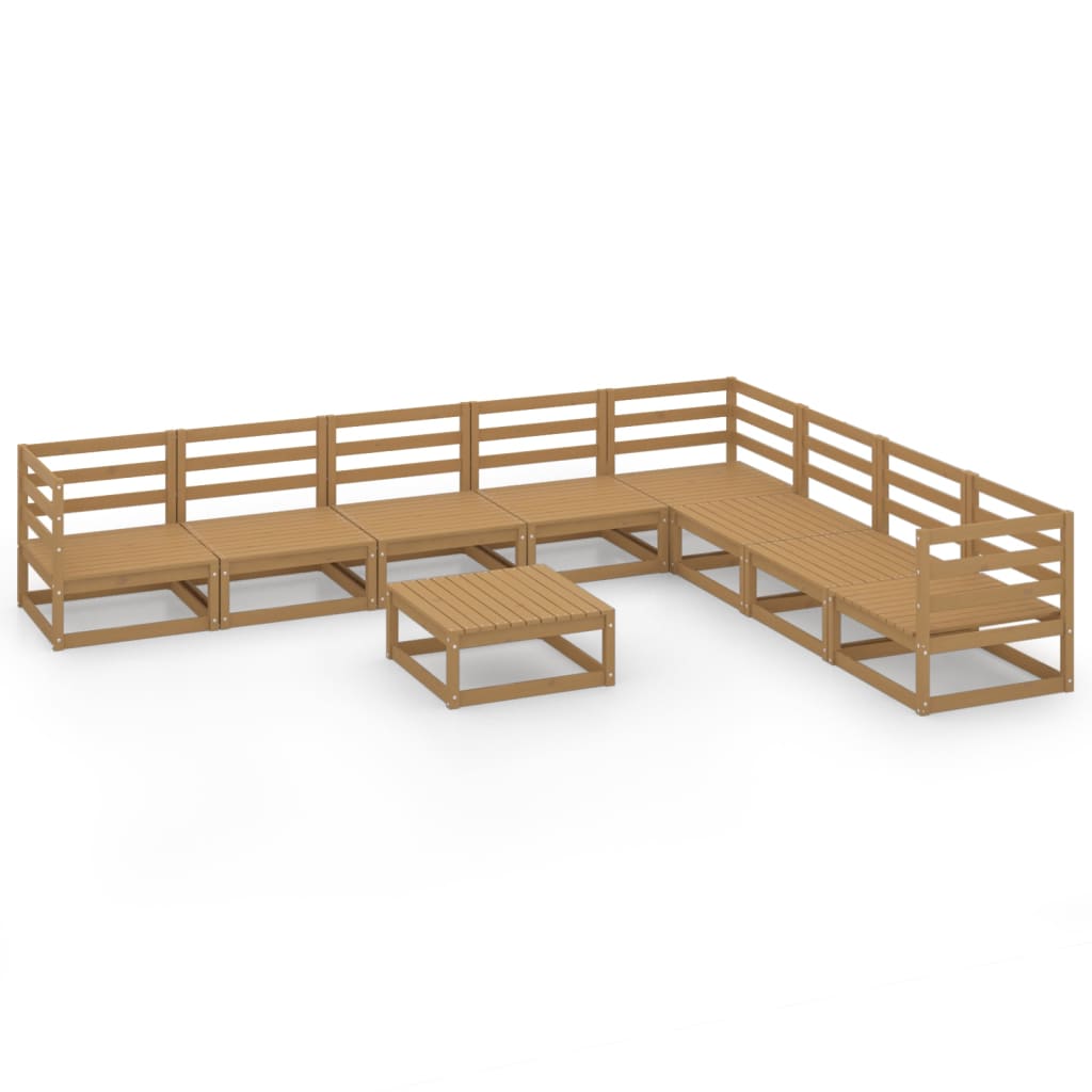 Set Divani da Giardino 9 pz Marrone Ambra Legno Massello Pino 3075842