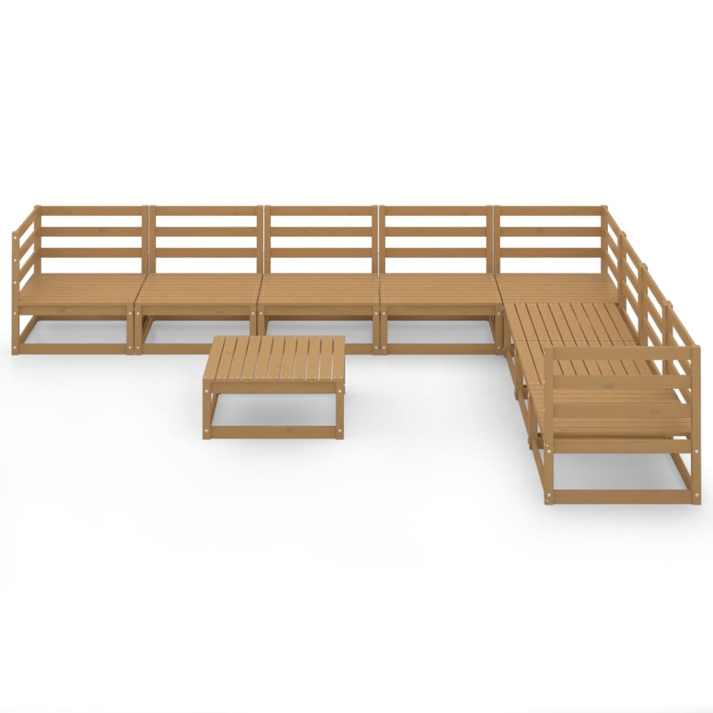 Set Divani da Giardino 9 pz Marrone Ambra Legno Massello Pino 3075842