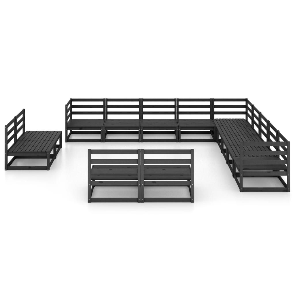 Set Divani da Giardino 13 pz Nero in Legno Massello di Pino cod mxl 37662