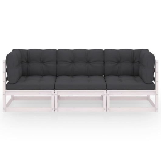 Divano da Giardino a 3 Posti con Cuscini Legno Massello di Pino 3076370