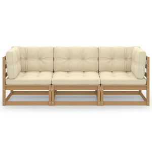 Divano da Giardino a 3 Posti con Cuscini Legno Massello di Pino 3076372