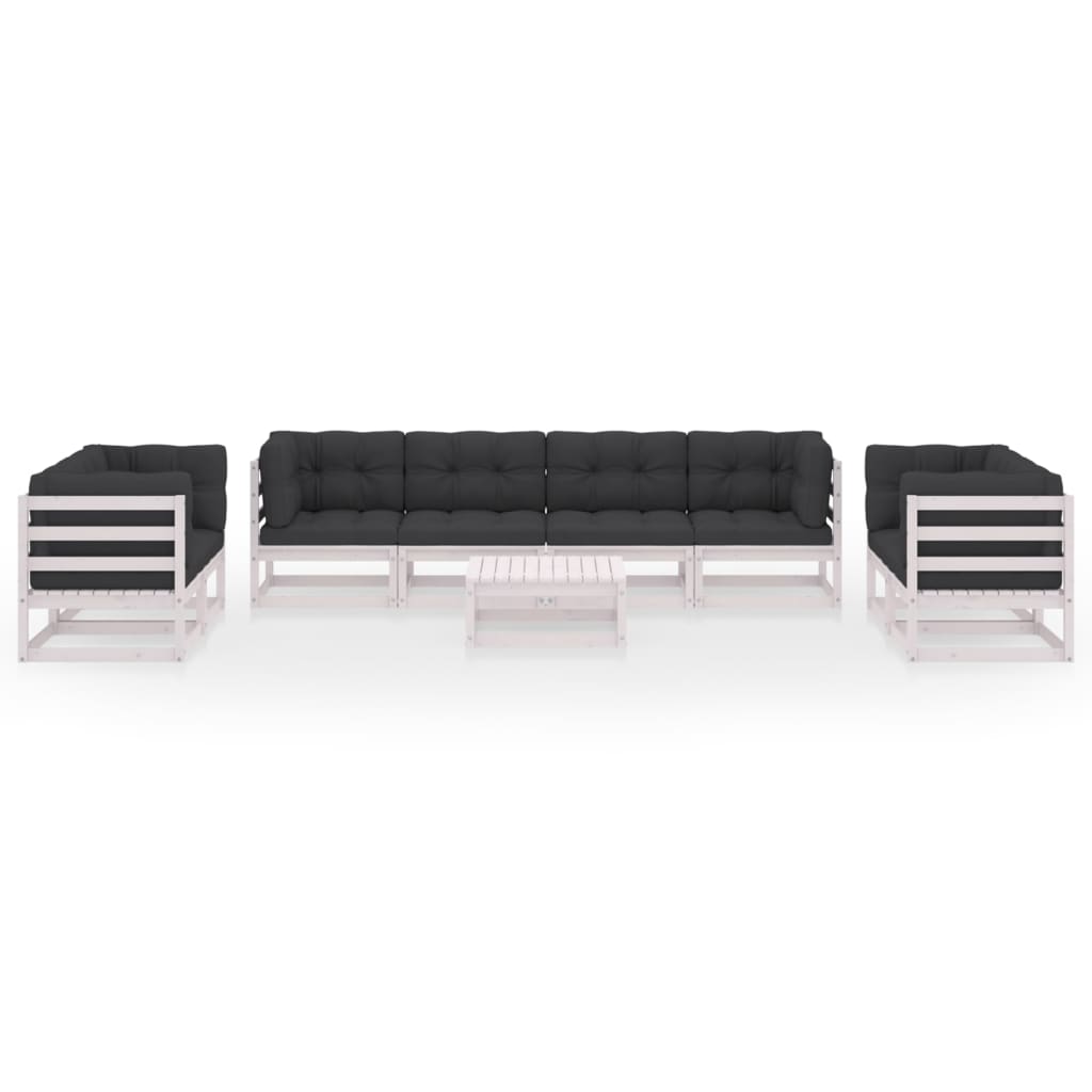 Set Divani da Giardino 9 pz con Cuscini Legno Massello di Pino 3076515