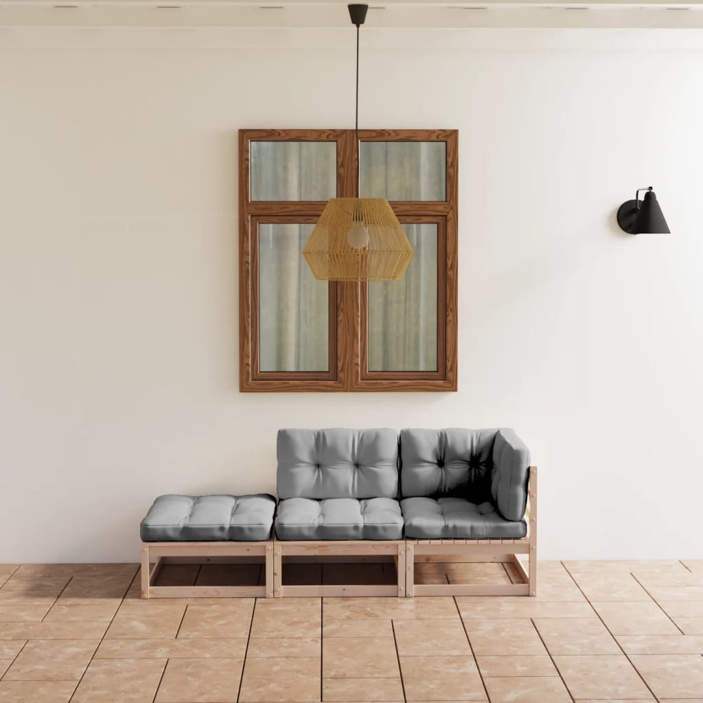 Set Divani da Giardino 3 pz con Cuscini Legno Massello di Pino 3076519