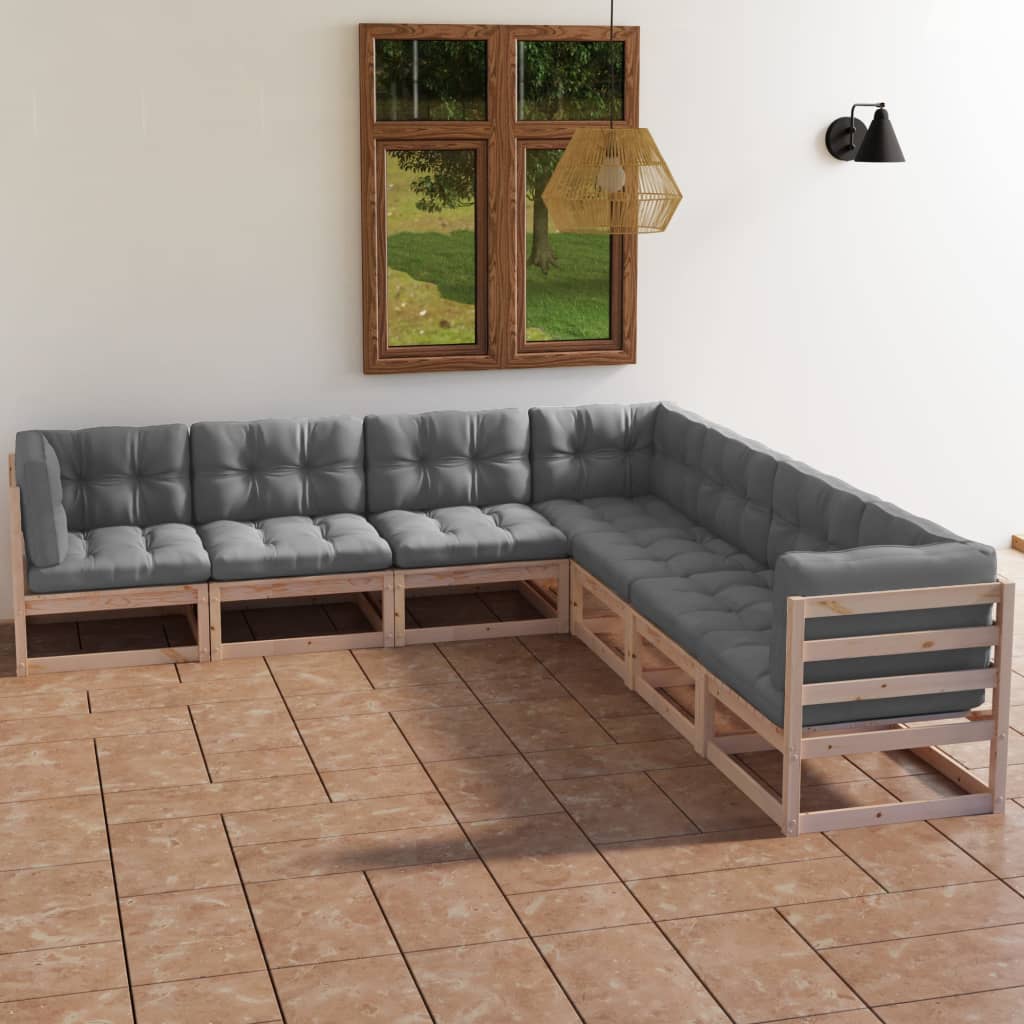 Set Divani da Giardino 7 pz con Cuscini Legno Massello di Pino cod mxl 44722