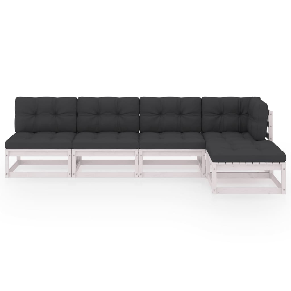 Set Divani da Giardino 5 pz con Cuscini Legno Massello di Pino 3076565