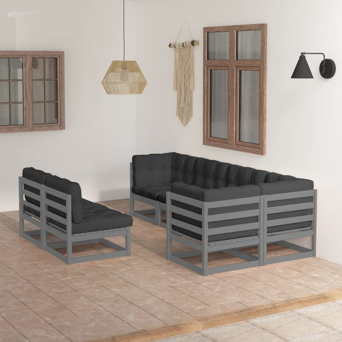 Set Salotto Giardino 7 pz Cuscini Antracite Legno Massello Pino 3076656