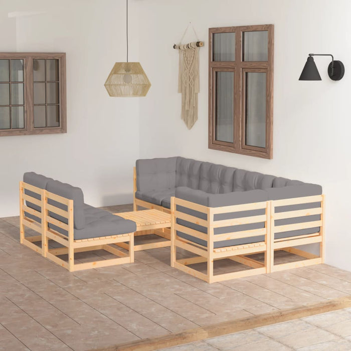 Set Salotto Giardino 8 pz Cuscini Antracite Legno Massello Pino 3076659