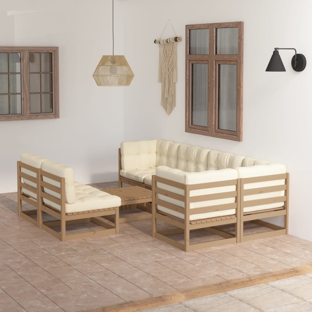 Set Salotto Giardino 8 pz con Cuscini in Legno Massello di Pino 3076662