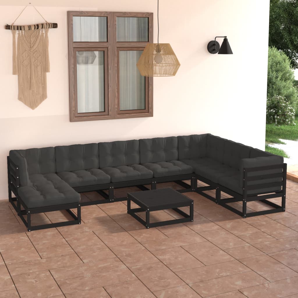 Set Salotto Giardino 9 pz Cuscini Antracite Legno Massello Pino 3076773