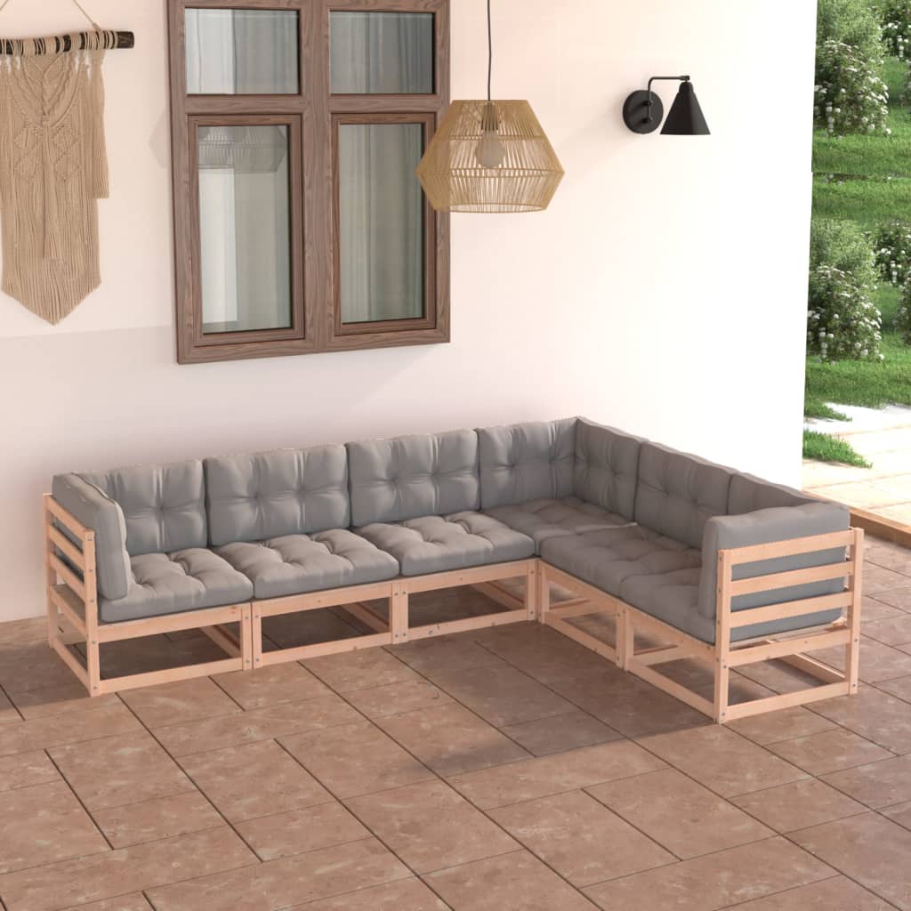 Set Divani Giardino 6 pz con Cuscini in Legno Massello di Pino 3076784
