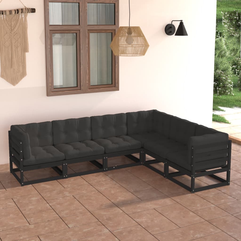 Set Divani Giardino 6 pz con Cuscini in Legno Massello di Pino 3076788
