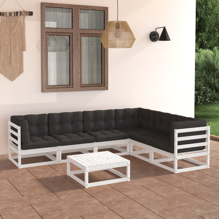 Set Salotto Giardino 7pz con Cuscini Bianco Legno Massello Pino 3076790