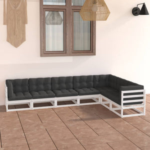 Set Salotto Giardino 7pz con Cuscini Bianco Legno Massello Pino 3076795