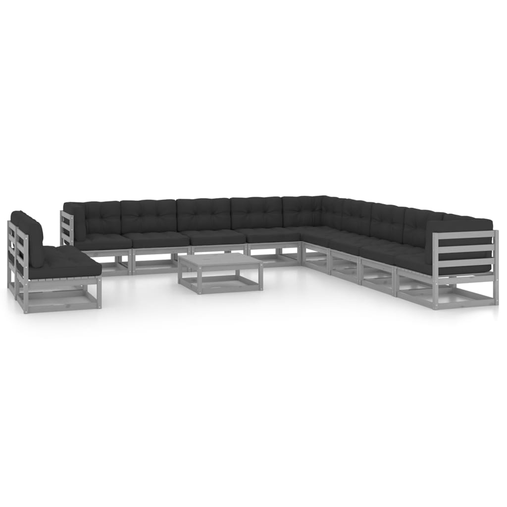 Set Divani da Giardino 12pz con Cuscini Grigio Massello di Pino cod mxl 50852