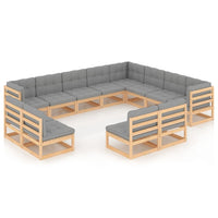 Set Divani Giardino 12 pz con Cuscini in Legno Massello di Pino 3076944