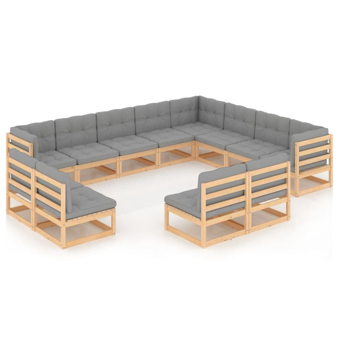 Set Divani Giardino 12 pz con Cuscini in Legno Massello di Pino 3076944