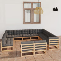 Set Divani Giardino 12 pz con Cuscini in Legno Massello di Pino 3076944