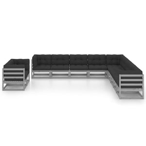 Set Divani da Giardino 11 pz Grigio Cuscini Massello di Pino 3076986