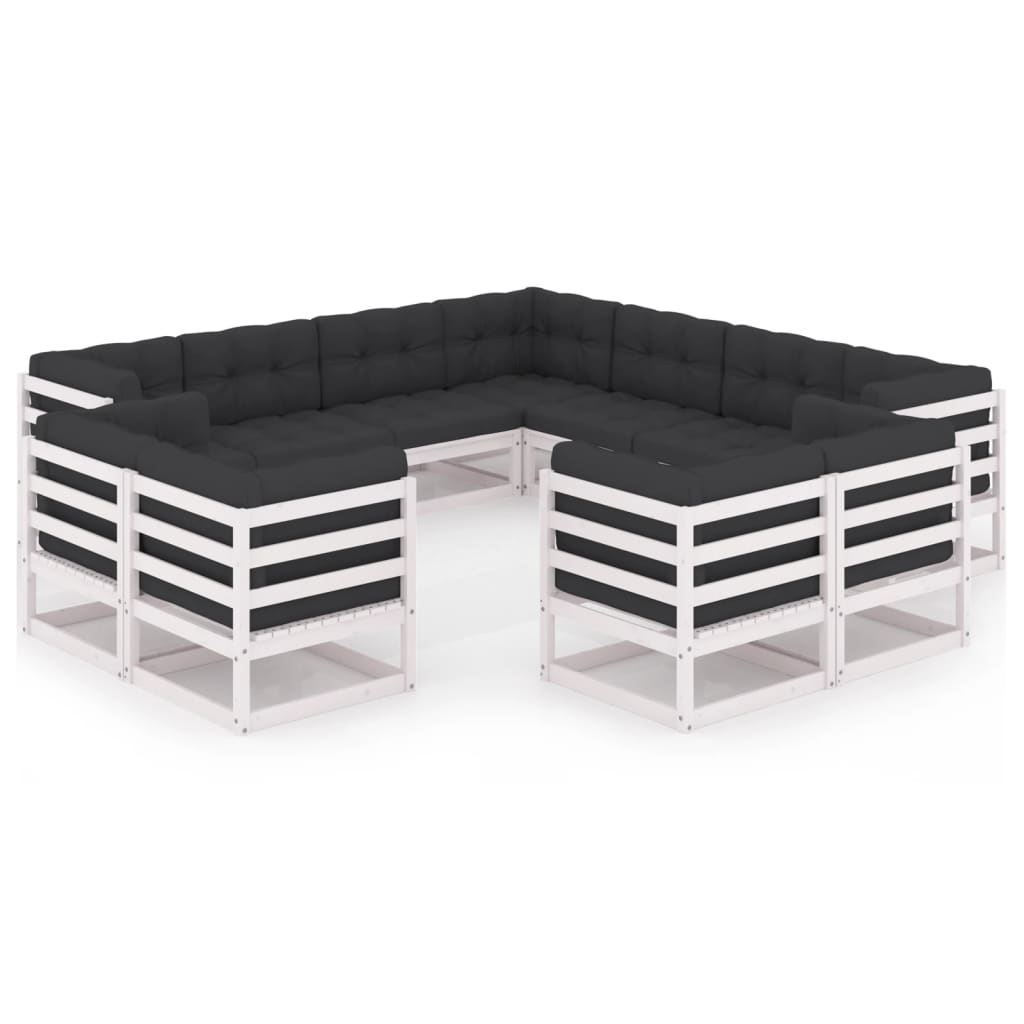 Set Divani da Giardino 11pz con Cuscini Massello di Pino Bianco cod mxl 53621