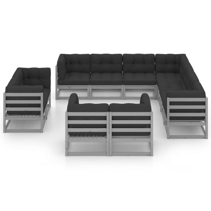 Set Divani da Giardino 11 pz Grigio Cuscini Massello di Pino 3076996