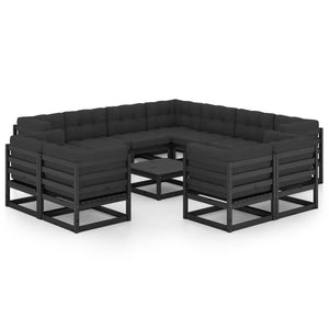 Set Divani da Giardino 12 pz con Cuscini Massello di Pino Nero 3077003