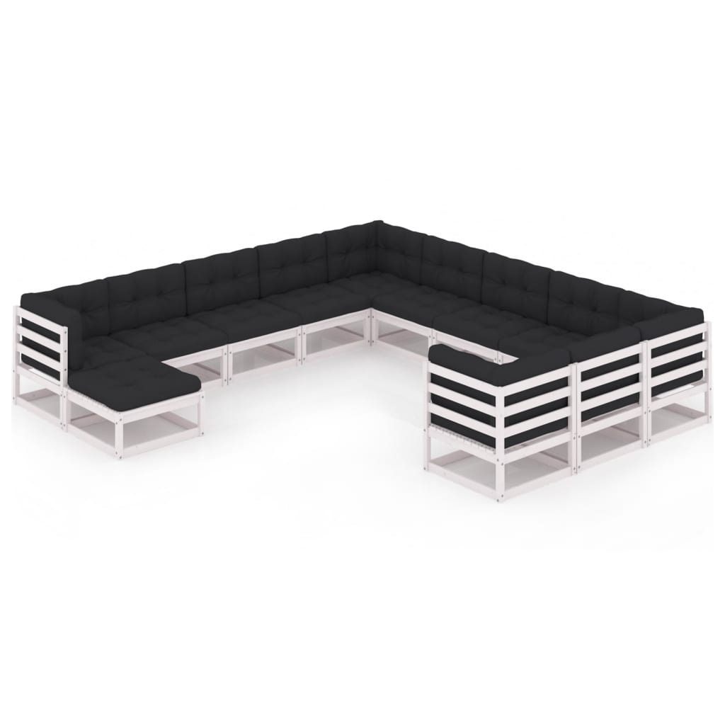 Set Divani da Giardino 12 pz Cuscini Bianchi Massello di Pino 3077105